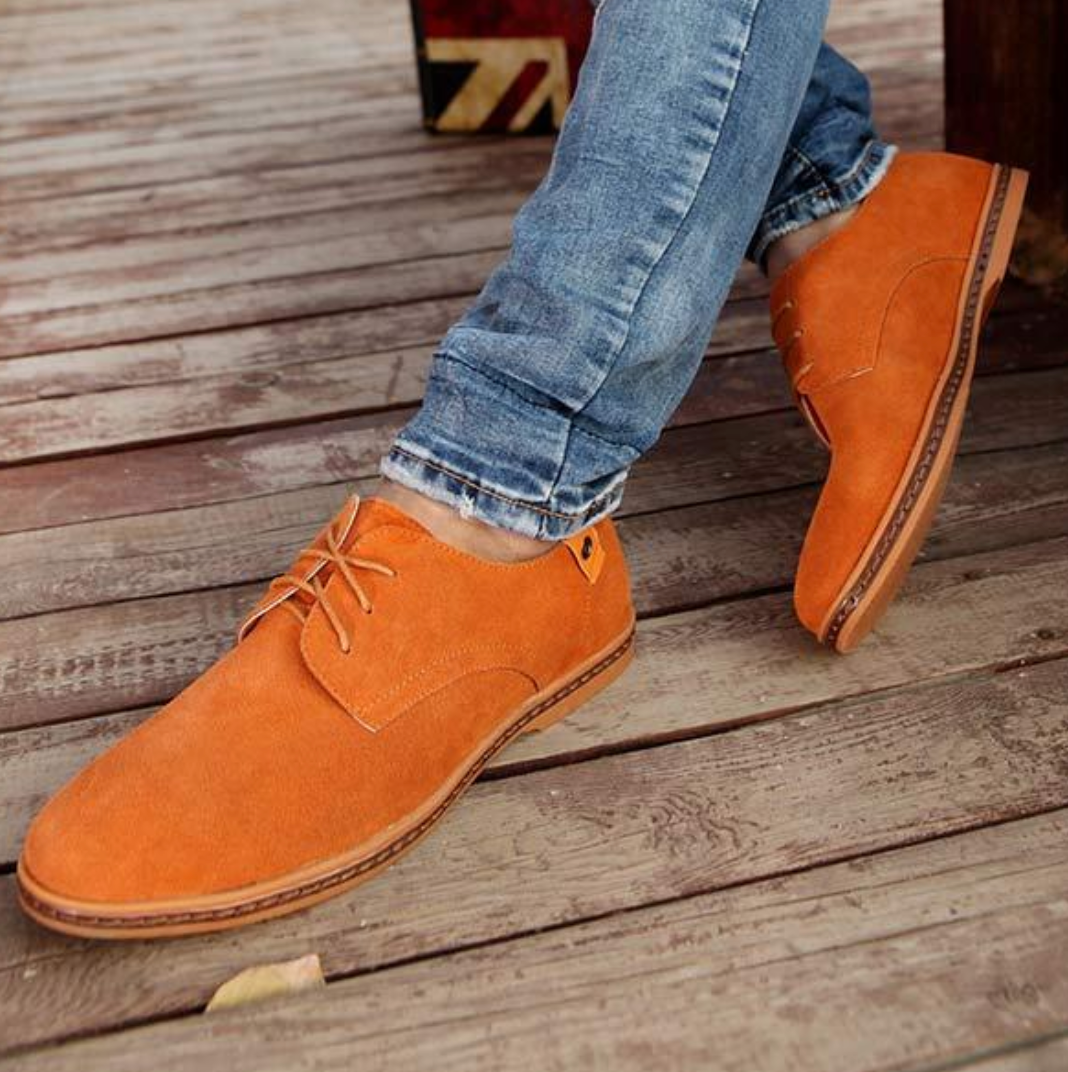 Men's Leather Shoes with Decorative Stitching – Green