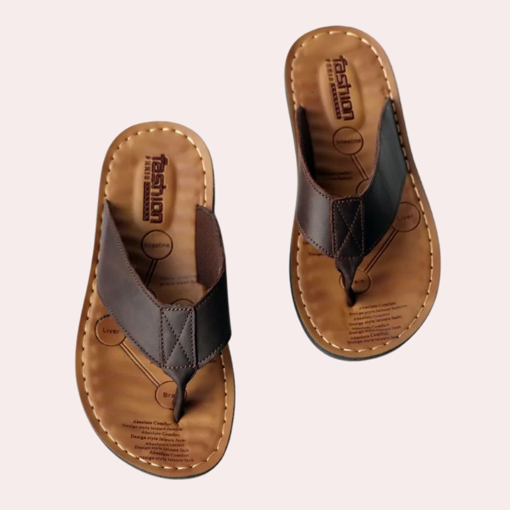 Men's Leather Slides with Ergonomic Footbed – Brown