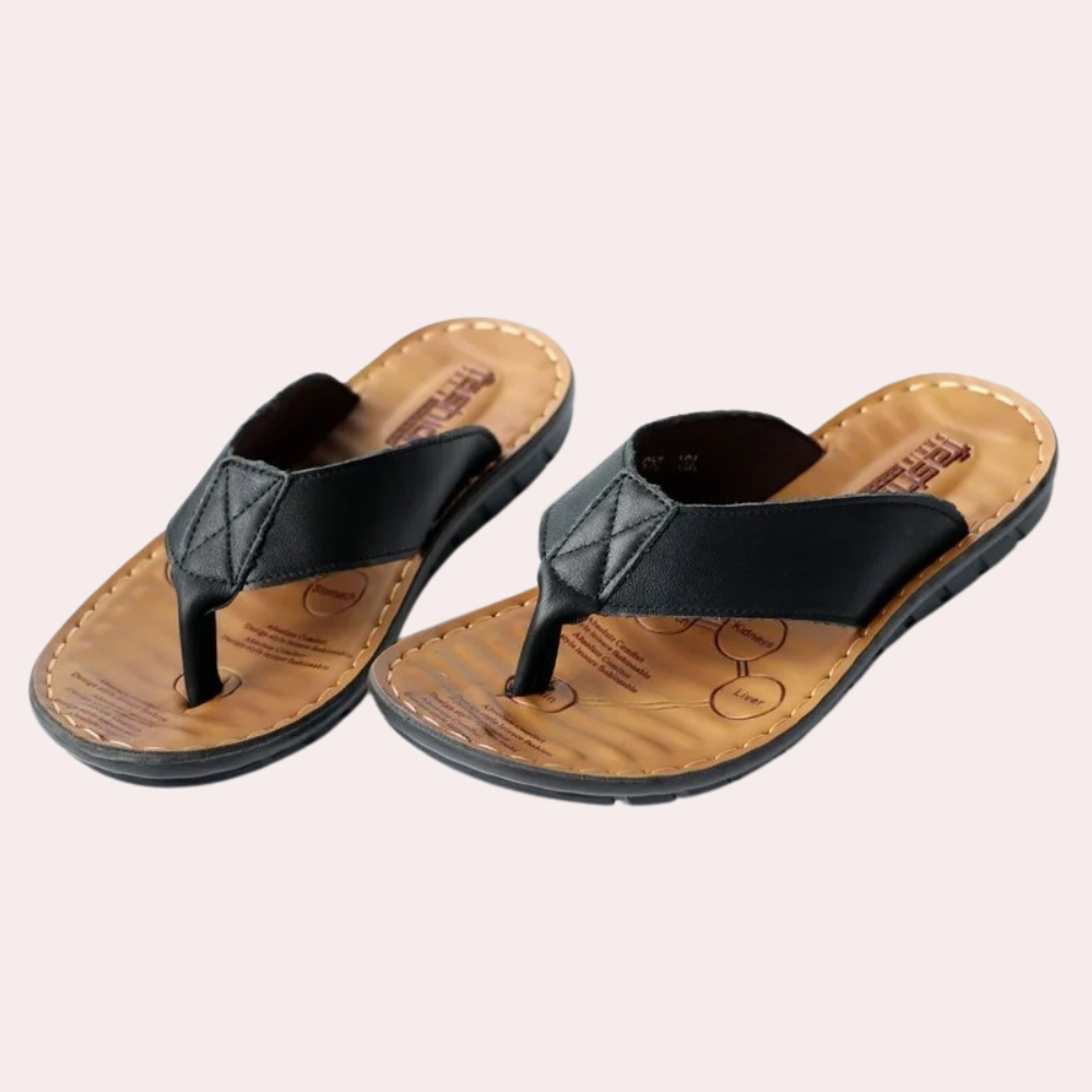 Men's Leather Slides with Ergonomic Footbed