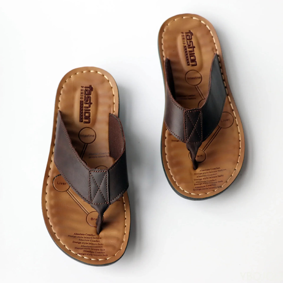 Men's Leather Slides with Wide Straps – Brown