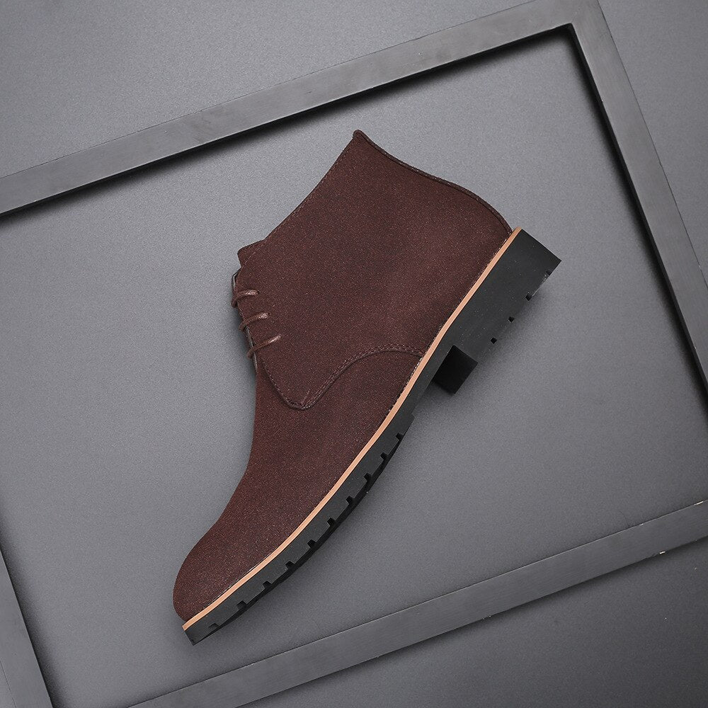 Men's Leather Slip-On Ankle Boots, Elegant – Brown