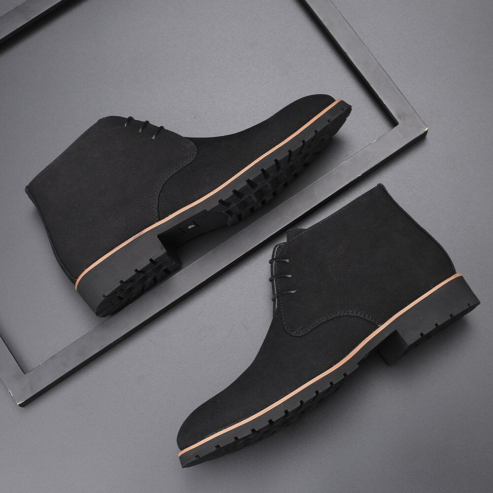 Men's Leather Slip-On Ankle Boots, Elegant – Black