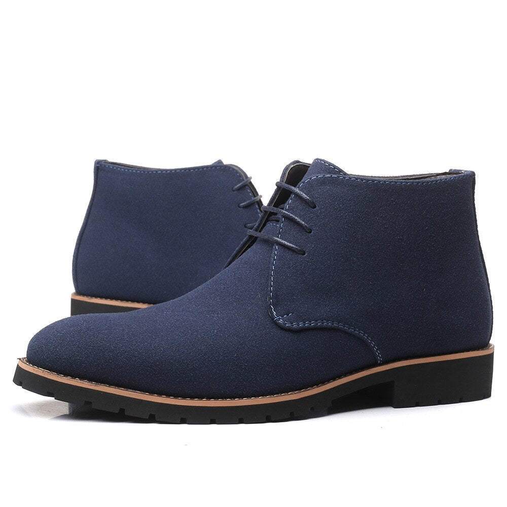 Men's Leather Slip-On Ankle Boots, Elegant – Blue