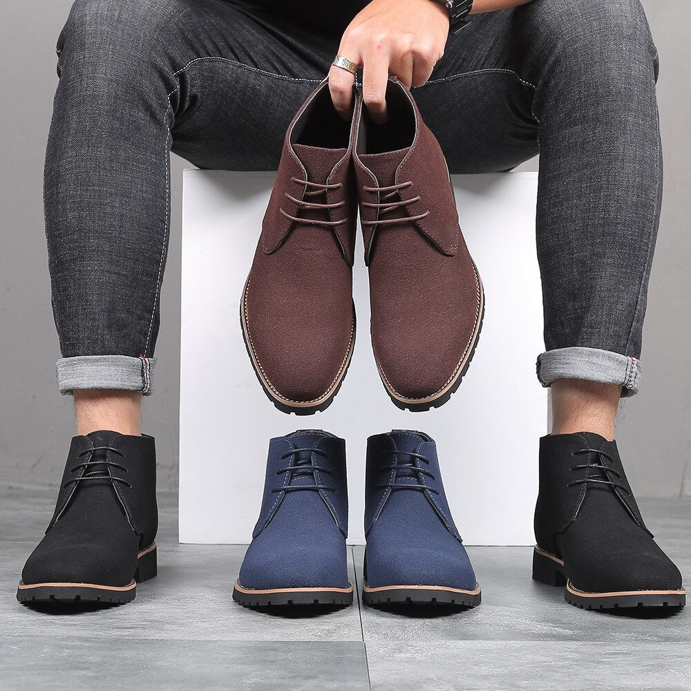Men's Leather Slip-On Ankle Boots, Elegant