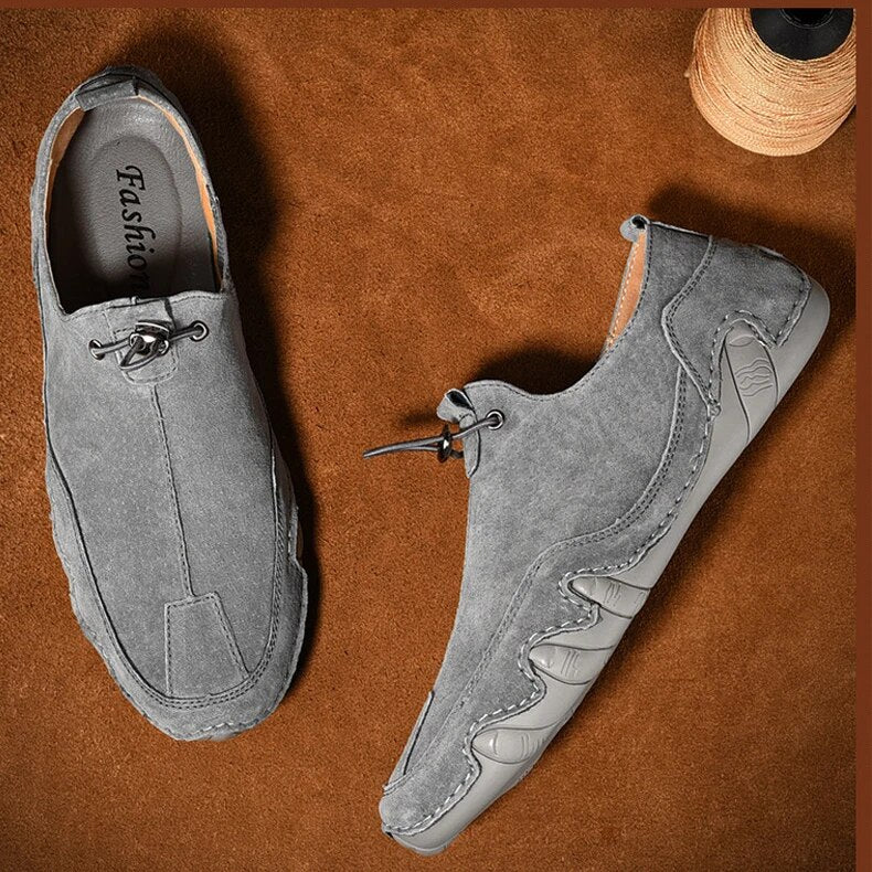 Men's Leather Slip-On Loafers, Luxurious – Grey