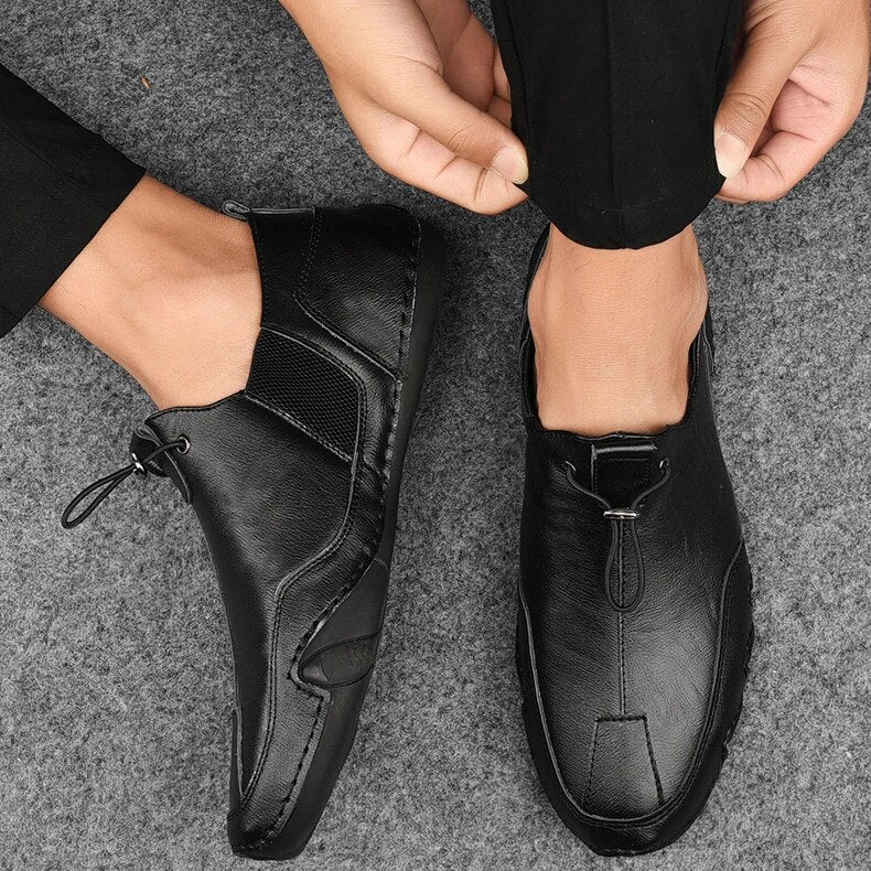 Men's Leather Slip-On Loafers, Luxurious – Black