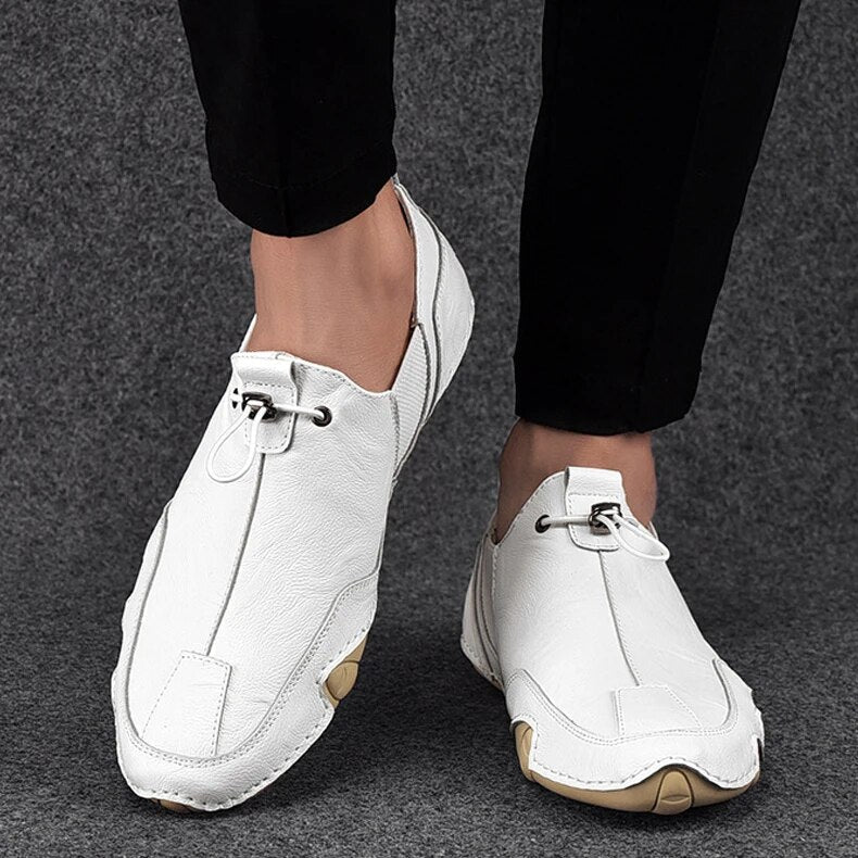 Men's Leather Slip-On Loafers, Luxurious – White