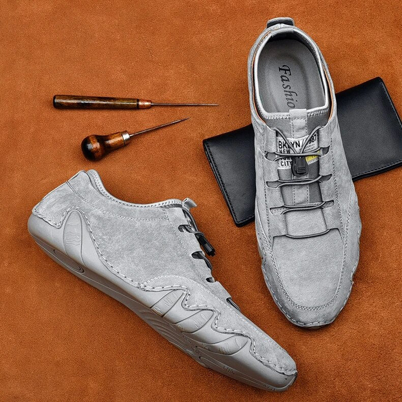 Men's Leather Slip-On Loafers, Luxurious – Light Grey