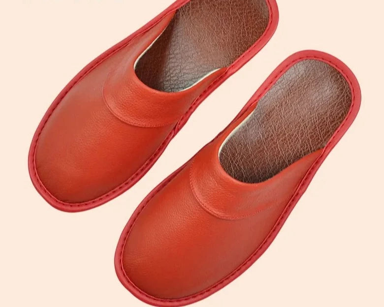 Men's Leather Slippers, Durable and Elegant – Red