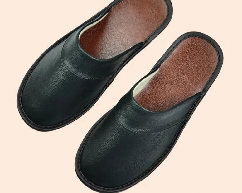Men's Leather Slippers, Durable and Elegant – Black
