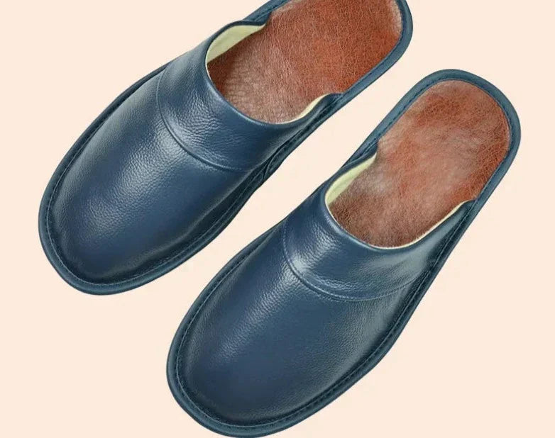 Men's Leather Slippers for Cool Evenings – Blue