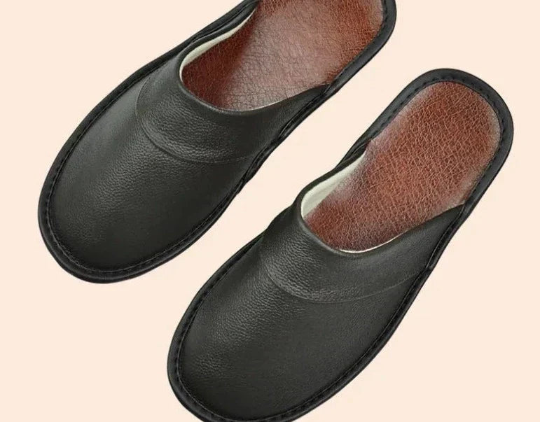 Men's Leather Slippers for Cool Evenings – Brown