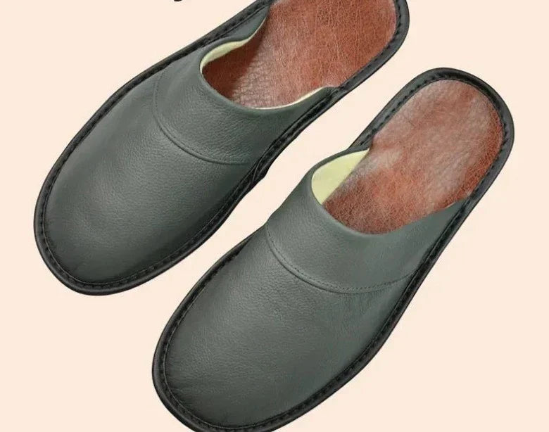 Men's Leather Slippers for Cool Evenings – Grey