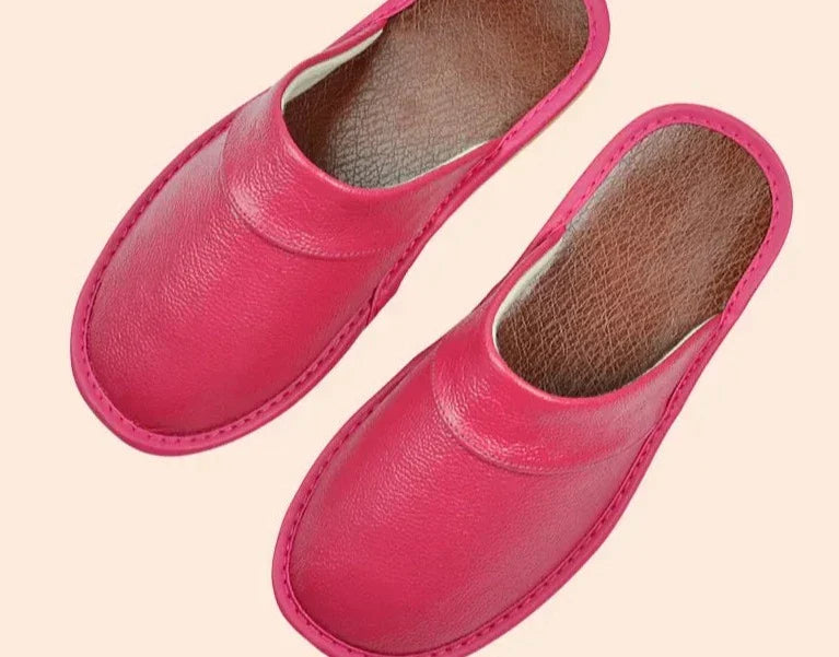 Men's Leather Slippers for Cool Evenings – Pink