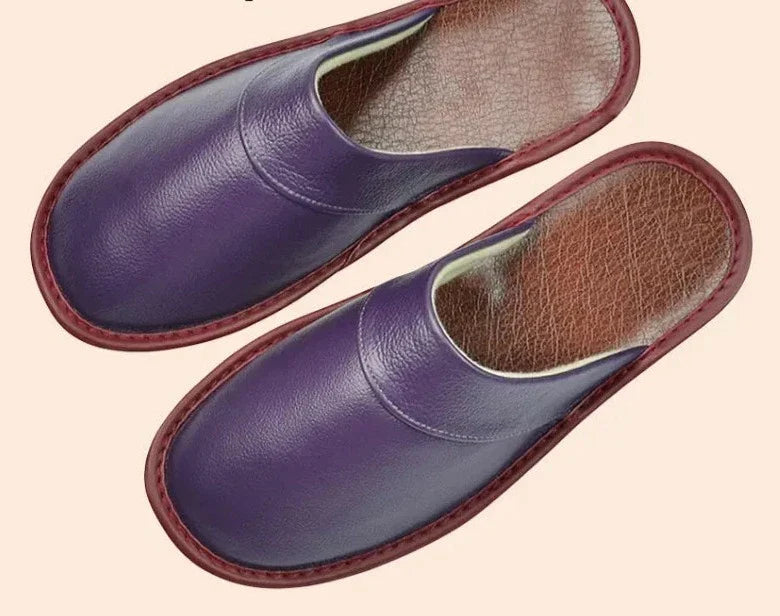 Men's Leather Slippers for Cool Evenings – Purple