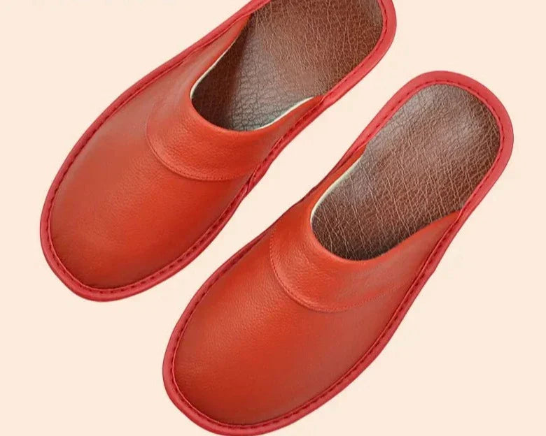 Men's Leather Slippers for Cool Evenings – Red