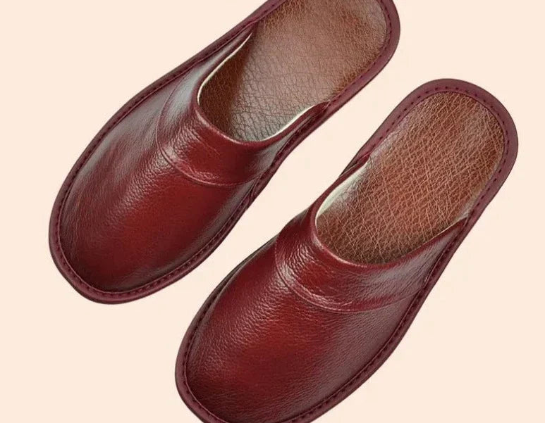 Men's Leather Slippers for Cool Evenings – Burgundy