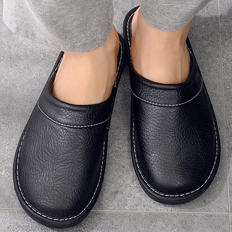 Men's Leather Slippers with a Durable Sole – Brown