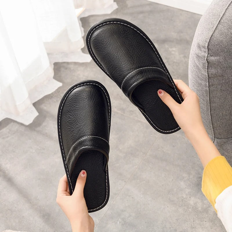 Men's Leather Slippers with a Durable Sole – Brown