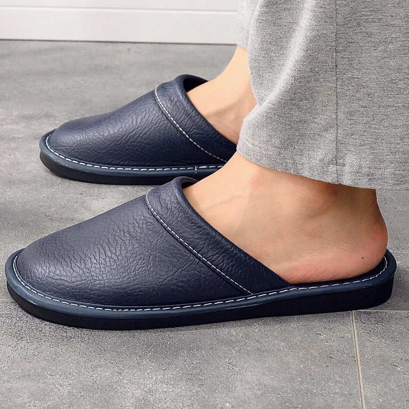 Men's Leather Slippers with a Durable Sole – Brown