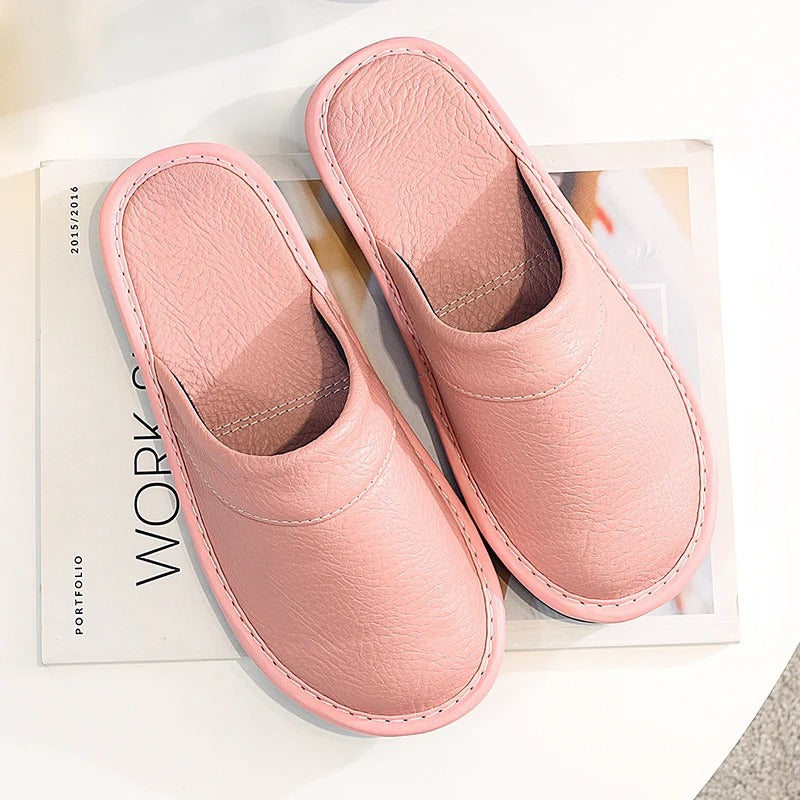 Men's Leather Slippers with a Durable Sole – Pink