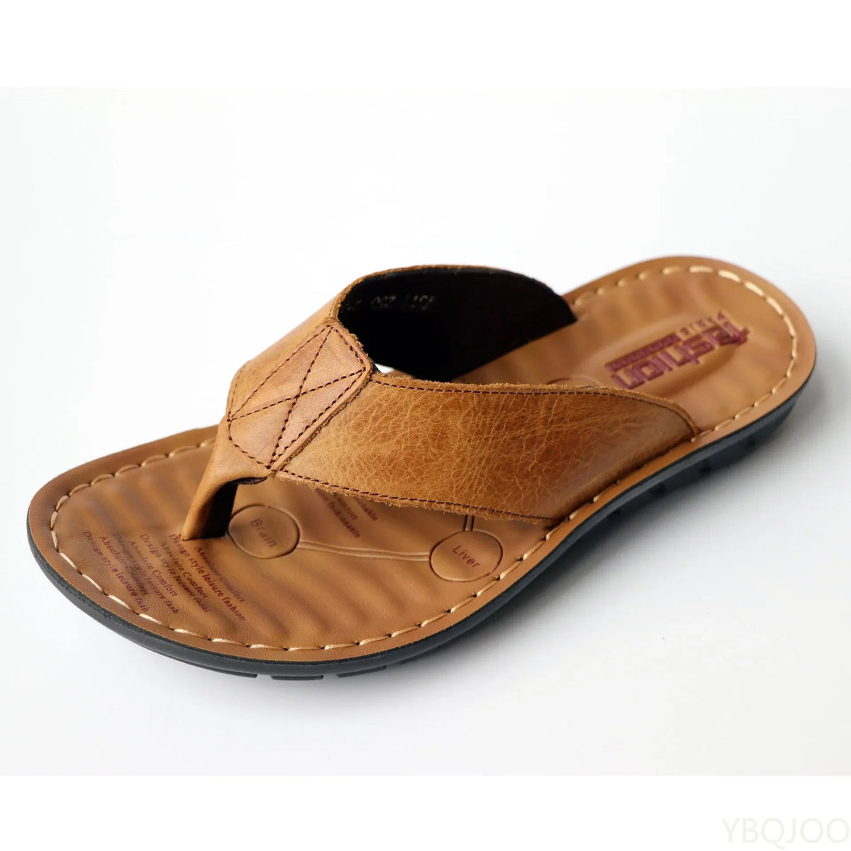 Men's Leather Summer Slides, Non-Slip – Light Brown