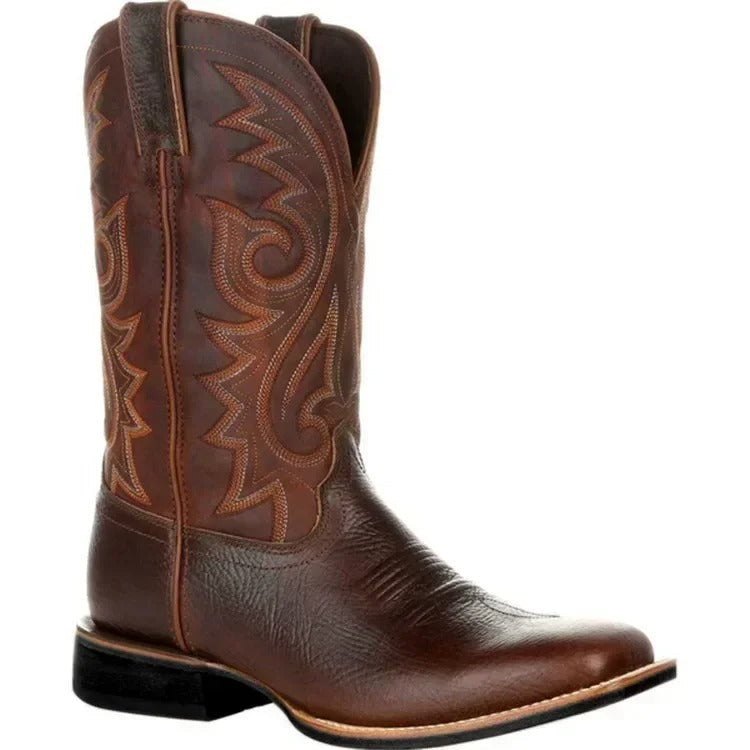 Men's Leather Western-Style Cowboy Boots – Brown