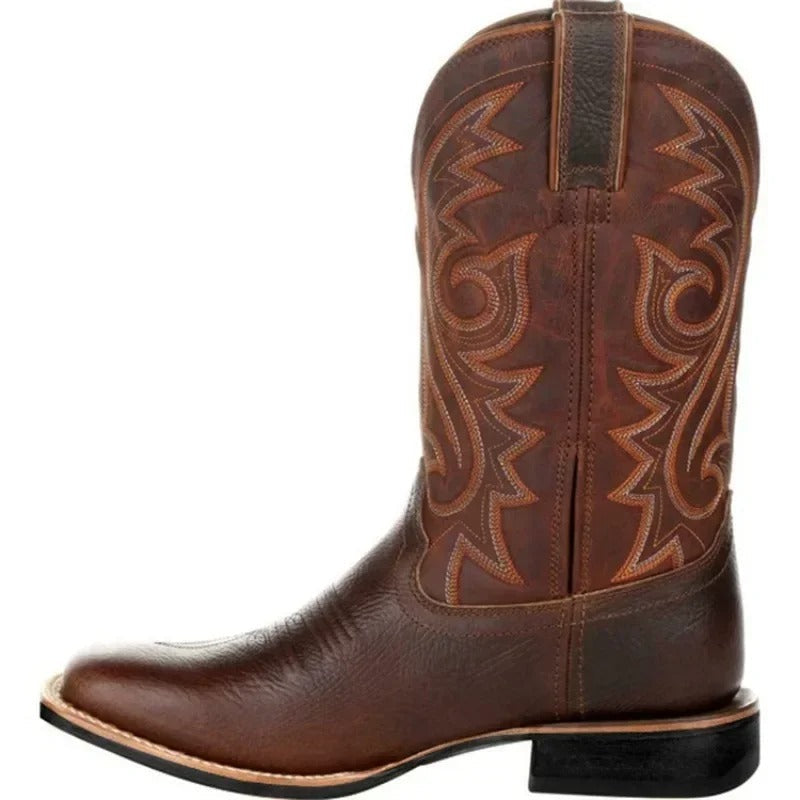 Men's Leather Western-Style Cowboy Boots – Brown