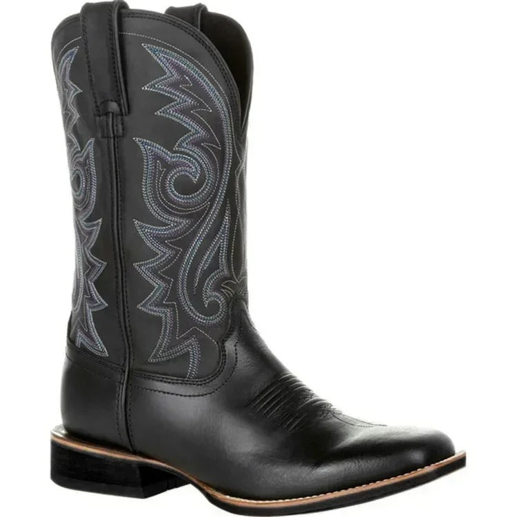 Men's Leather Western-Style Cowboy Boots – Black