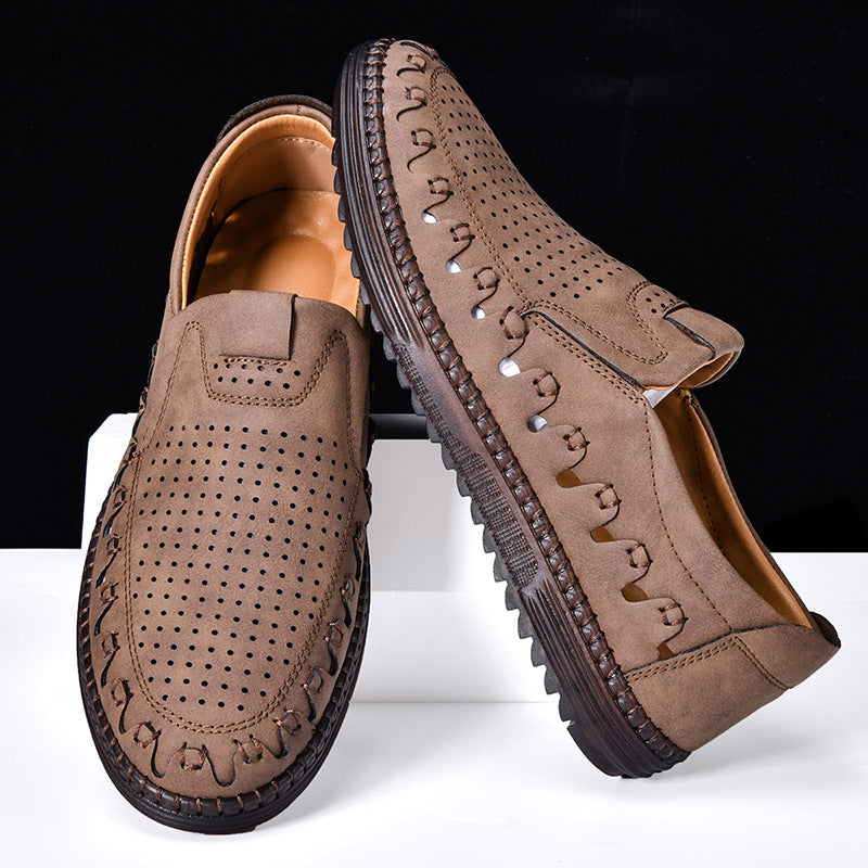 Men's Comfort Leather Loafers, Breathable – Beige