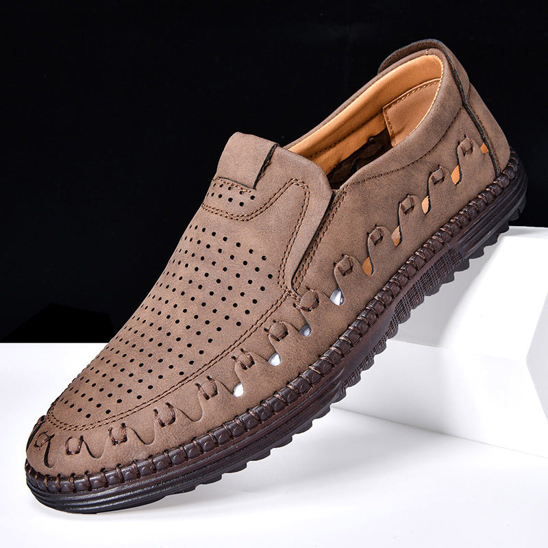 Men's Comfort Leather Loafers, Breathable – Beige