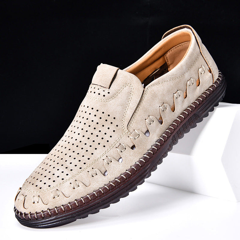 Men's Comfort Leather Loafers, Breathable – Beige