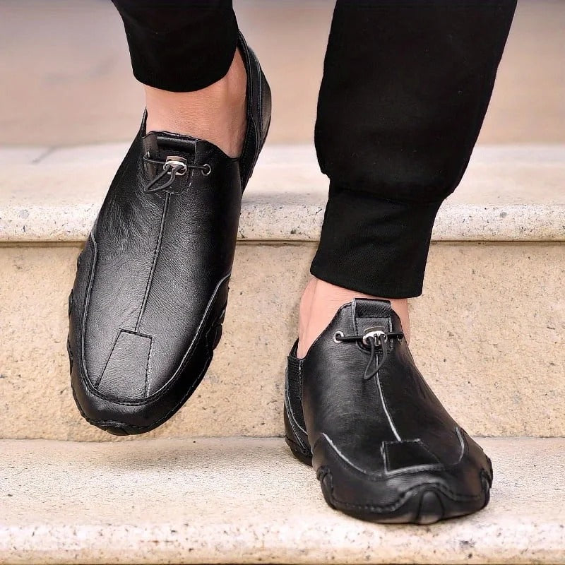 Men's Supportive Leather Loafers, Elegant – Black
