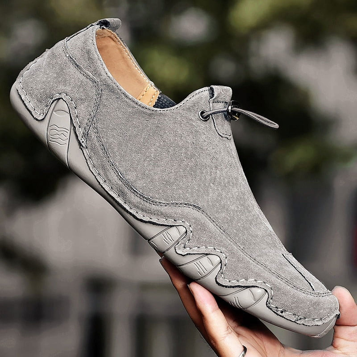 Men's Supportive Leather Loafers, Elegant – Grey