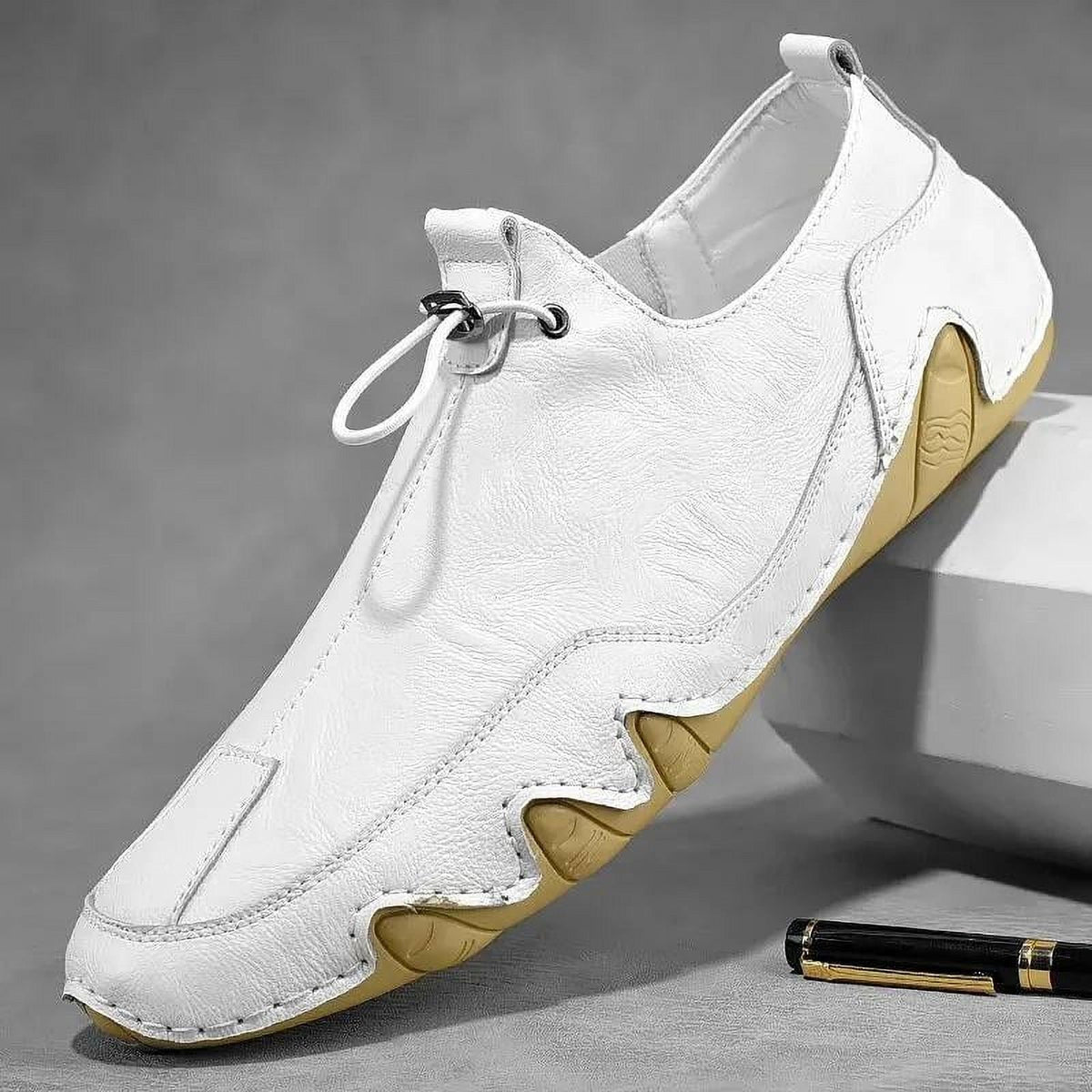Men's Supportive Leather Loafers, Elegant – White