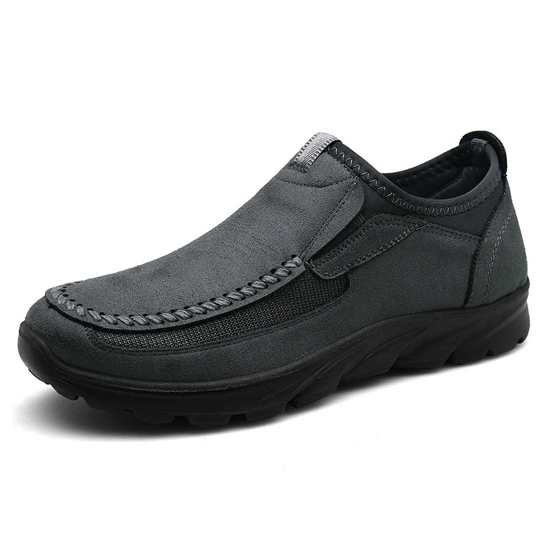 Men's Supportive Leather Shoes with Wide Toe – Grey