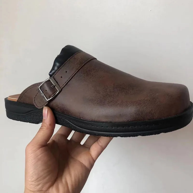 Men's Comfort Leather Slippers, Durable – Dark Brown