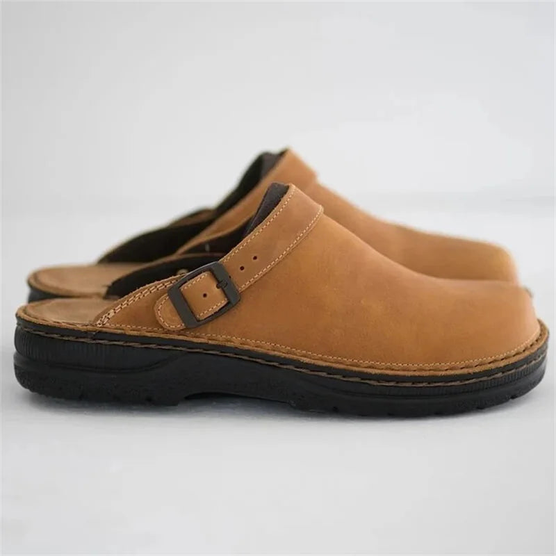 Men's Comfort Leather Slippers, Durable – Beige