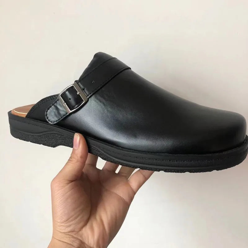Men's Comfort Leather Slippers, Durable – Black