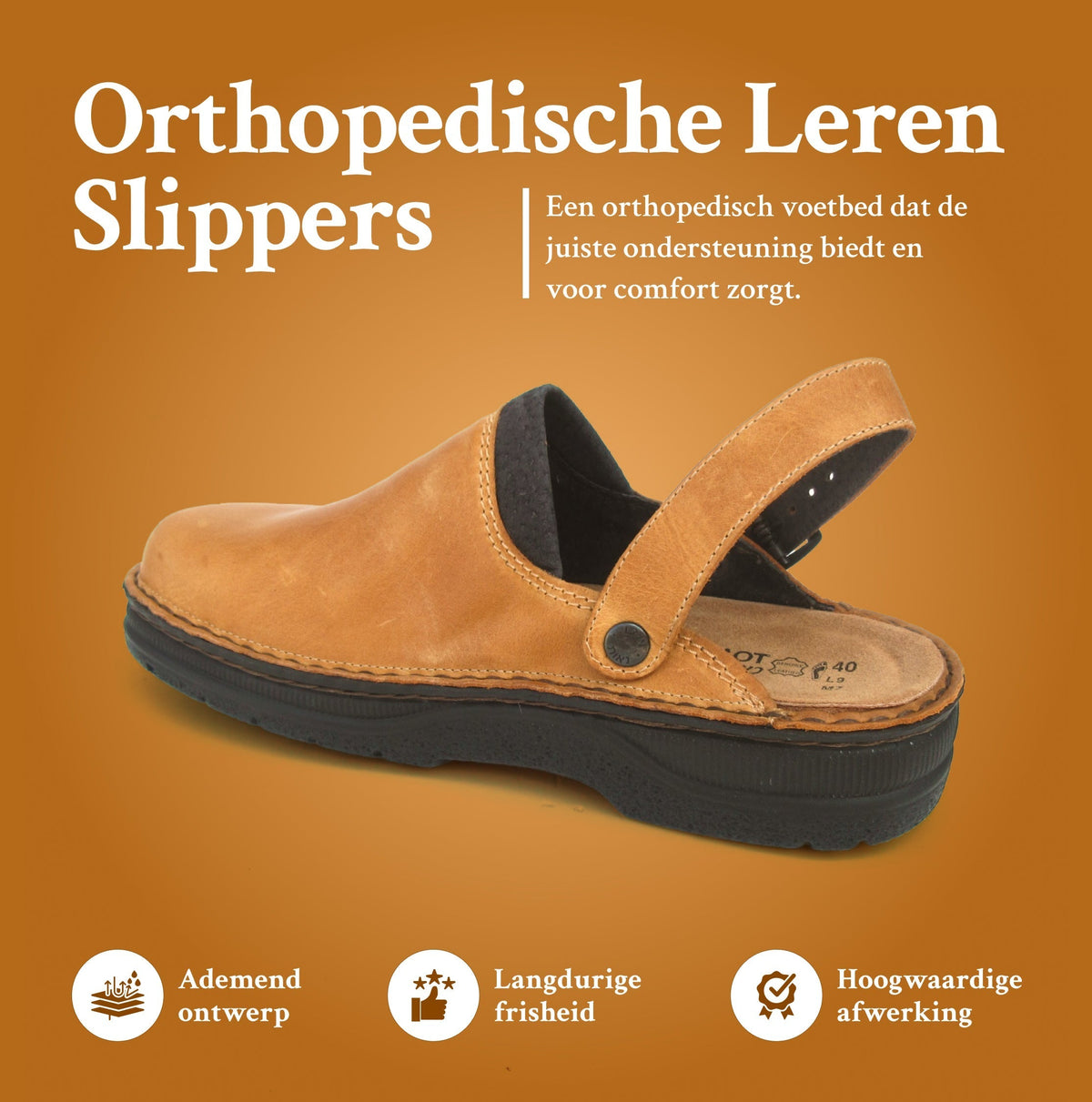 Men's Comfort Leather-Look Slippers with Adjustable Strap – Black