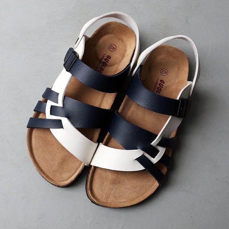 Men's Supportive Leather Velcro Sandals – Blue & White
