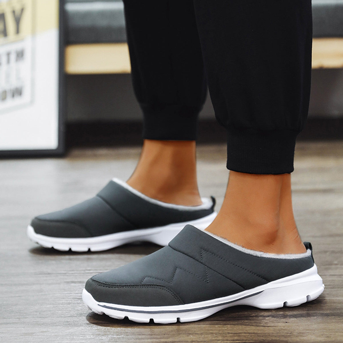 Men's Comfort Slippers with Warm Lining – Grey