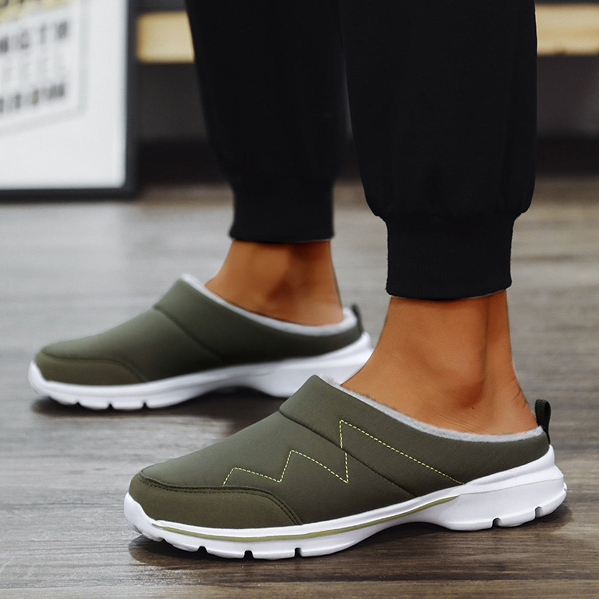 Men's Comfort Slippers with Warm Lining – Green