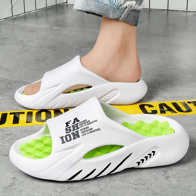 Men's Non-Slip Pool Slides with Ergonomic Footbed – White