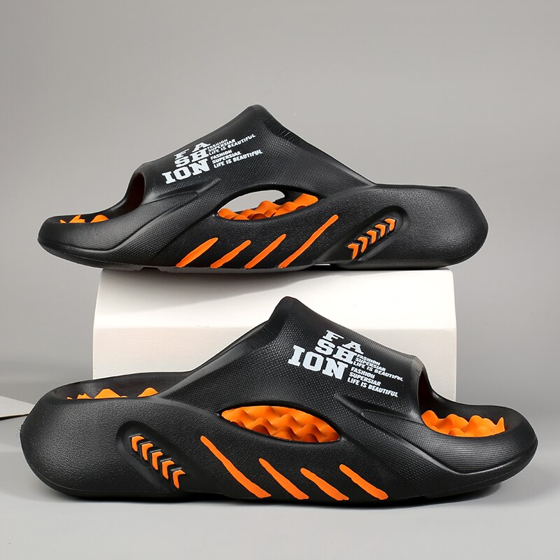 Men's Non-Slip Pool Slides with Ergonomic Footbed – Black