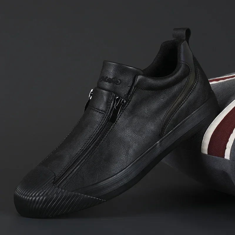 Men's Premium Leather Sneakers, Smooth – Deep Black
