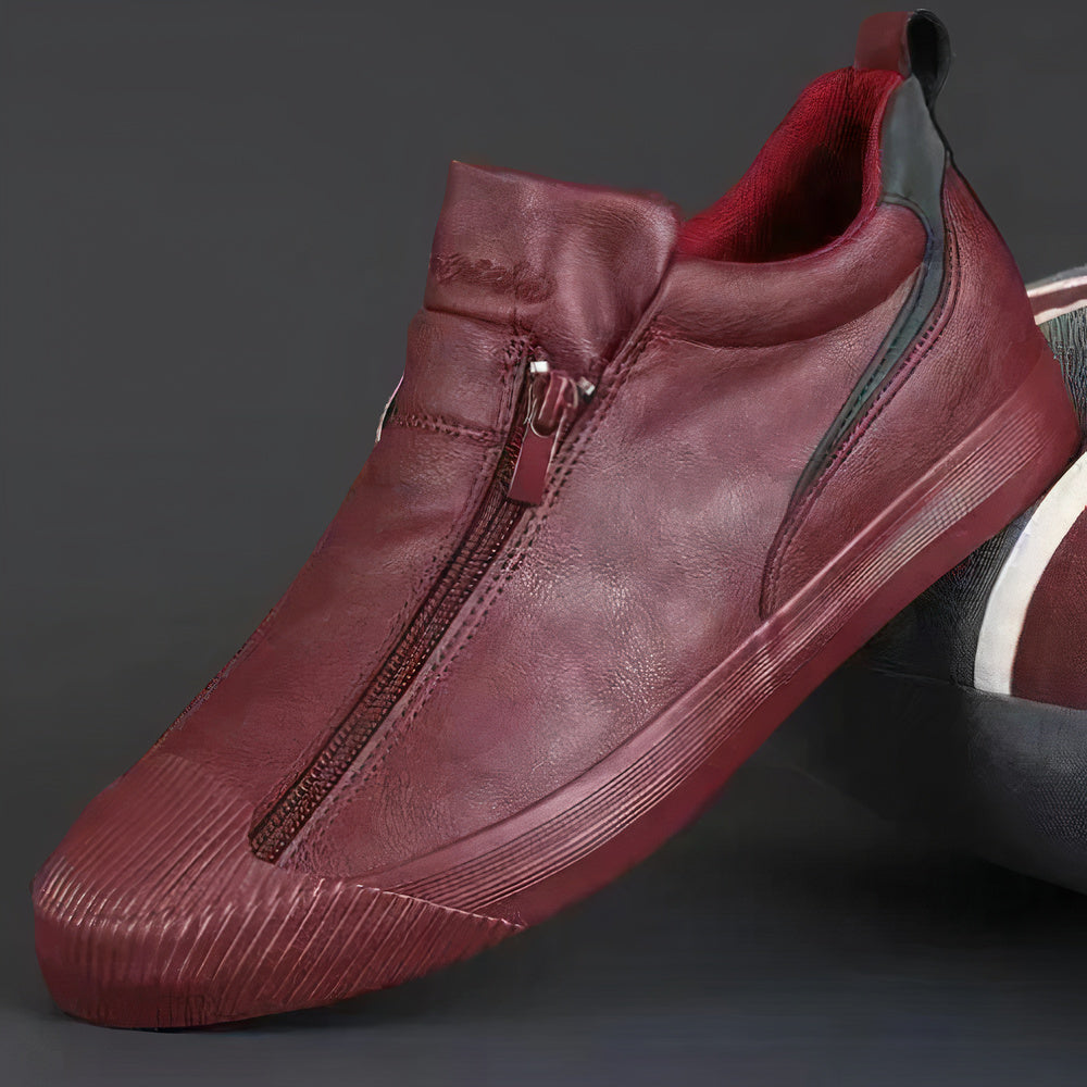Men's Premium Leather Sneakers, Smooth – Chestnut Red