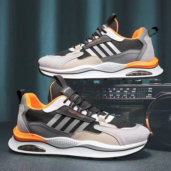 Men's Retro Sneakers in Suede and Mesh – Orange