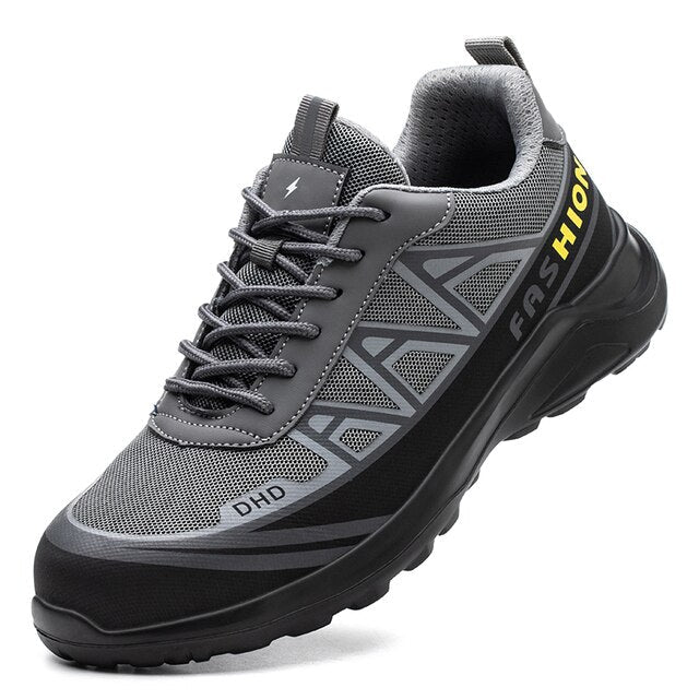Men's Non-Slip Work Shoes with Wide Steel Toe – Grey & Black