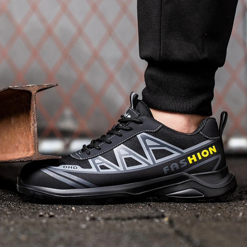 Men's Non-Slip Work Shoes with Wide Steel Toe – Black